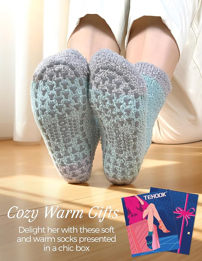 TEHOOK Warm & Cozy Gifts for Women, Fluffy Fuzzy Plush Sleeping Slipper Socks - Soft Warm Fabric