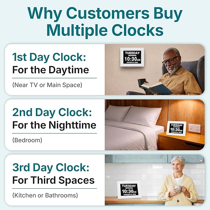 American Lifetime New 2026 Dementia Clock Large for Seniors, Digital Clock Large Display with Custom Alarms, Clock with Day & Date for Elderly, Number Digital Clock 12 Inches White