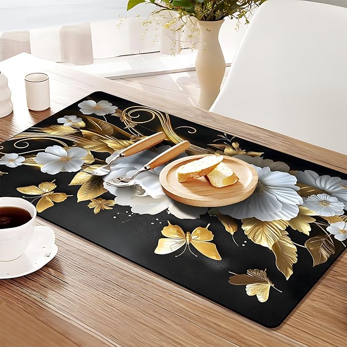Coffee Mat 17"x32" - Extra Large Absorbent Non Slip Dish Drying Mat,Coffee Bar Accessories,Kitchen Counter Protector for Coffeemaker, Sink, Dining Decor