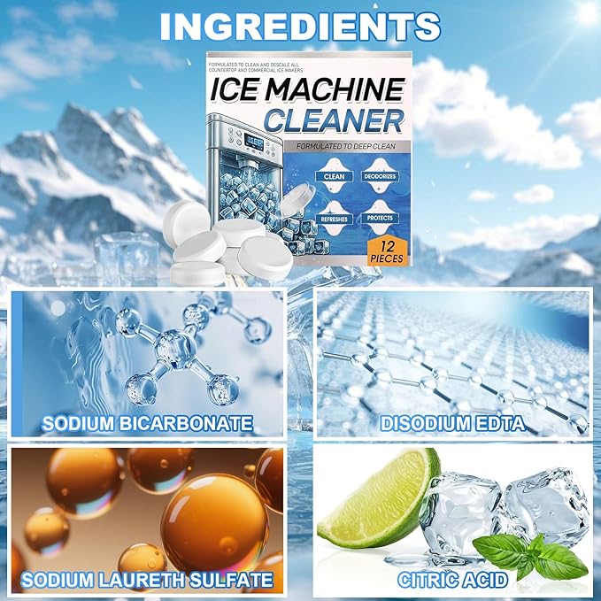 Ice Machine Cleaner and Descaler Tablets, 24/36 Clean Tablets Compatible with Frigidaire, Opal, GE Profile, Kitchenaid, Nickel Safe Scale Remover for Countertop/Ice Makers, Descaler & Odor Eliminator