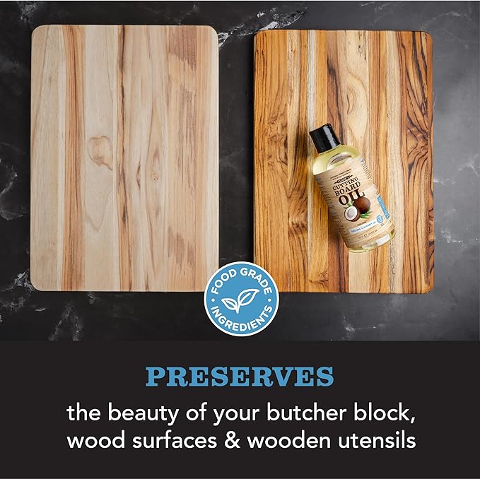 CLARK'S Coconut Cutting Board Finishing Kit - Refined Coconut Oil (12oz), Wax (6oz), Applicator and Buffing Pad - Butcher Block Oil and Wax