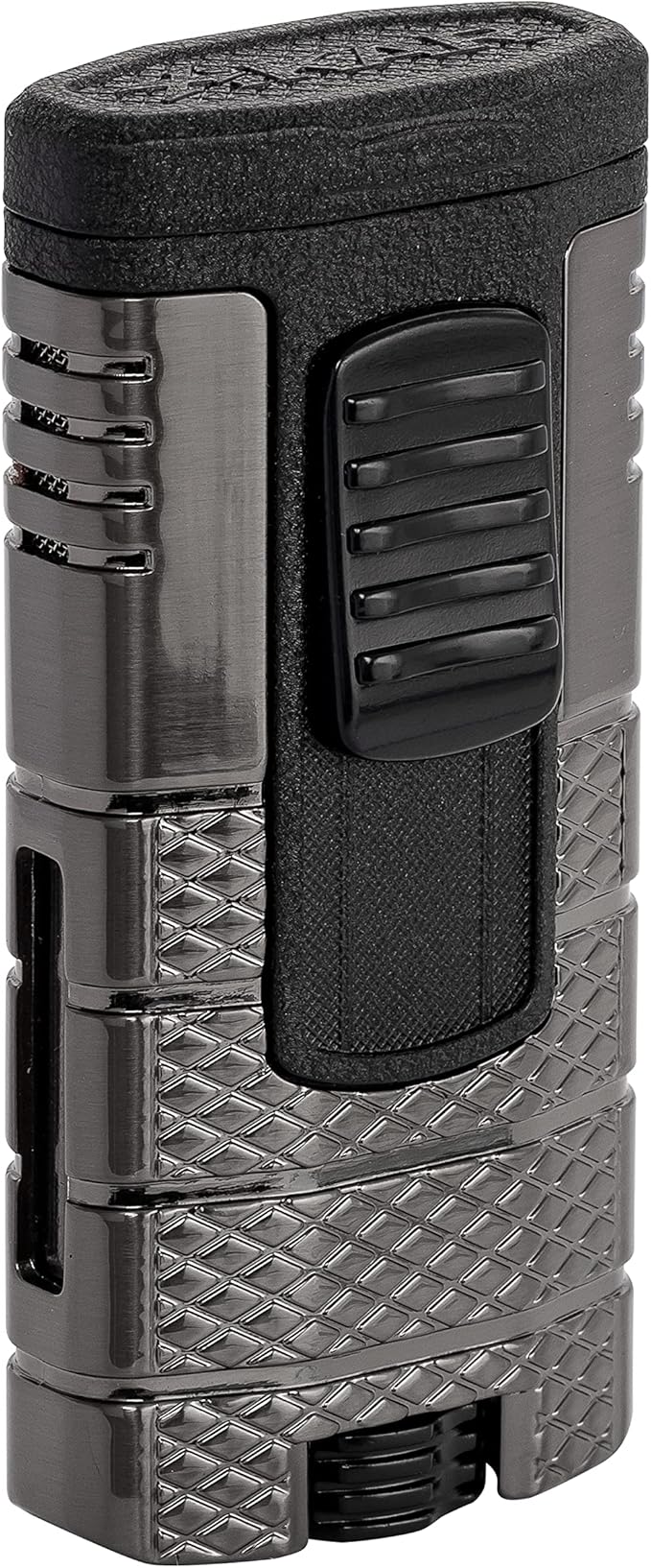 XIKAR Tactical Triple-Jet Lighter, Gunmetal and Black | Powerful Jet Flame for Cigars with Pocket Clip, EZ-View Fuel Window, Adjustable Flame Height & Pull Down Ignition Trigger, Ideal for Outdoor Use