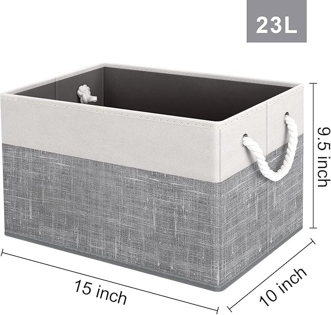 Fab totes Storage Bins [42-Pack], Foldable Storage Baskets for Organizing Toys, Books, Shelves, Closet, Large Storage Box with Rope Handles, Sturdy Organizer Bins, White & Black