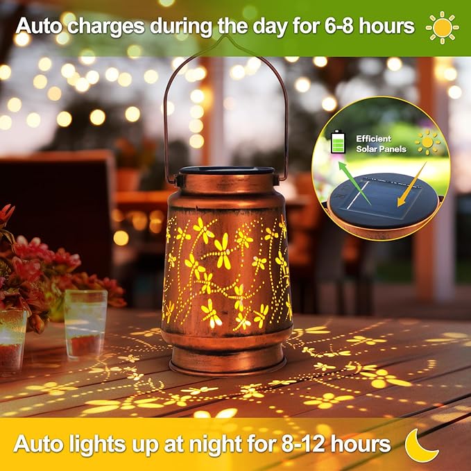 Mothers Day Gifts, 2 Pack Dragonfly Birthday Gifts for Women Mom Grandma Solar Lanterns Outdoor Waterproof Garden Decor Hanging LED Decorative Light for Patio Yard Lawn Gardening Gifts