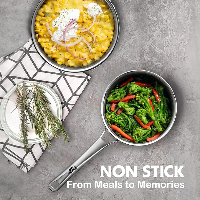 Sauce pan with lid,2.5 Quart Hybrid Nonstick Sauce pan | Hybrid Stainless Steel Saucier cookware,non stick Pots PFOA Free,Works on Induction,Ceramic and Gas Cooktops