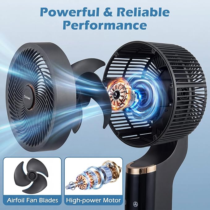 COSTWAY Pedestal Fan for Bedroom, Compact Oscillating Standing Fan with 70° Oscillation, 90° Tilt, 3 Adjustable Heights, 8 Speeds, 12H Timer & Remote, Quiet Table Fan for Home Office (Black)