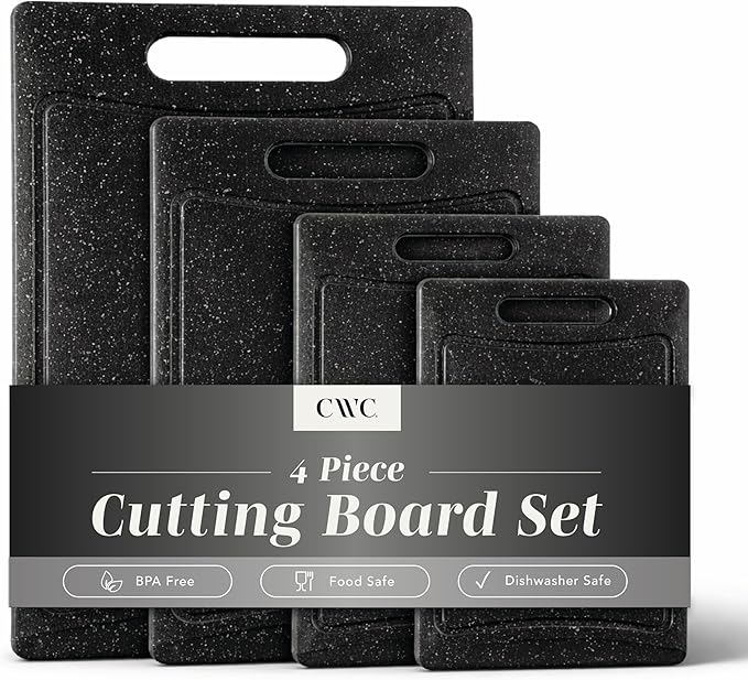 COOK WITH COLOR Non-Slip Cutting Board Set – Kitchen Essentials with Easy Grip Handle for Meat, Veggies, and Fruits, 4 Cutting Boards, Black