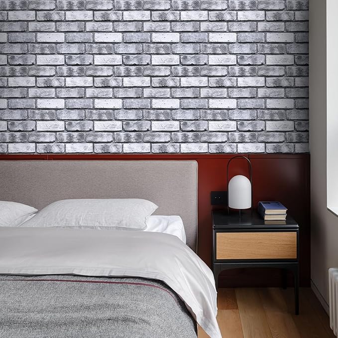 COMSTICKC 3D Faux Brick Wall Panel Peel and Stick, 10 Pcs of 12"X12", Small Size, Ultra-Light PVC Fake Brick Decorative Tiles Backsplash, Paintable, Not Real Brick (Gray -2)