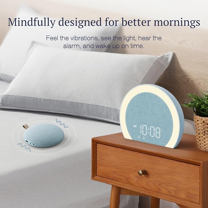 ANJANK Super Loud Alarm Clock with Wireless Bed Shaker, Vibrating Dual Alarm with Light Wake Up for Heavy Sleepers & Hearing Impaired, 9-Color Night Light, 8 Sounds, 0-100% Dimmer, USB Charger