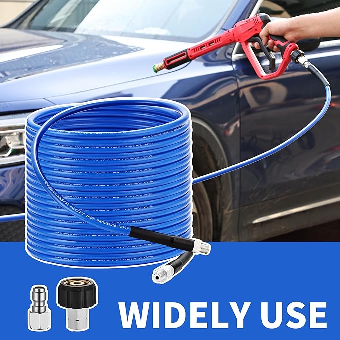 Selkie Pressure Washer Sewer Jetter Kit - 100Ft X1/4" Hydro Drain Jetter Cleaner Hose, Corner, Rotating and Button Nose Sewer Jetting Nozzle Waterproof Tape,Orifice 4.0 4.5,1/4 Inch NPT,5800 PSI