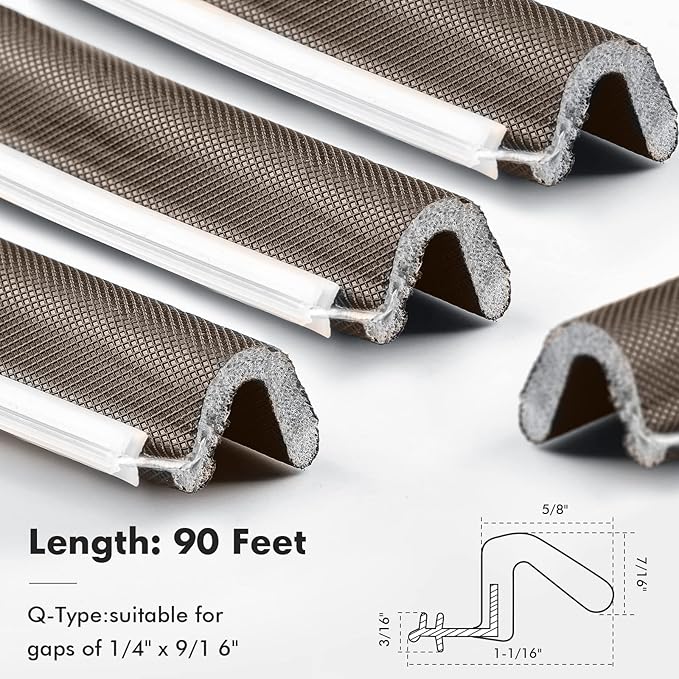 BBTO Weather Stripping Door Seal Exterior Weather Strip for Window V-Shaped Foam Kerf Garage Door Gap Blocker Soundproof Home Improvement Easy to Install(90 Feet,Brown)