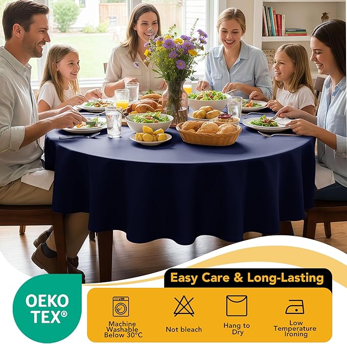 10-Pack Navy Blue Round Tablecloths, 70 Inches, Stain-Resistant Polyester for 3-4 Ft Round Tables - Washable Table Covers for Weddings, Banquets, Birthday Parties, Events