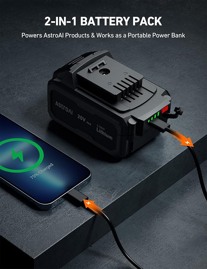 AstroAI Upgraded 4000mAh 20V MAX Rechargeable Li-ion Battery for MC3/ C2 / TC3/ TC4(Only Fits Specified 20V Cordless Tools) with Real-time LED Capacity Indicator, Type-C Output