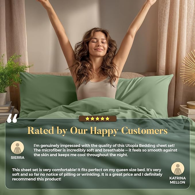 Utopia Bedding Twin Sheet Set – 3 Piece Bed Sheets for Twin Size Bed, Soft and Breathable Microfiber, Includes 1 Fitted Sheet, 1 Flat Sheet and 1 Pillowcase – Oeko Tex (Sage)