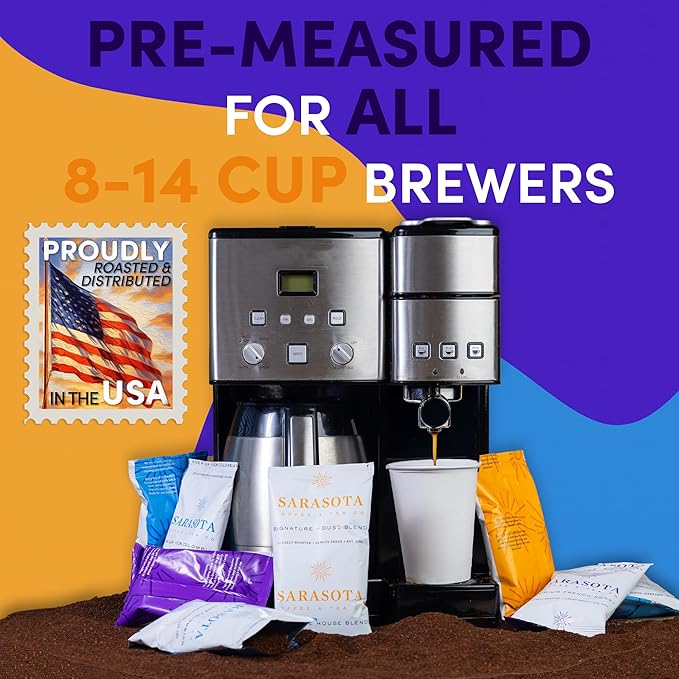 Coffee Packets – Assorted Variety Sampler Gift Set | Medium, Colombian & Dark Roast Fractional Packs | Gourmet Low Acid Mold Free Individual Pouches for 12 Cup Brewers | 2 Oz Bags, 12 Count – Sarasota