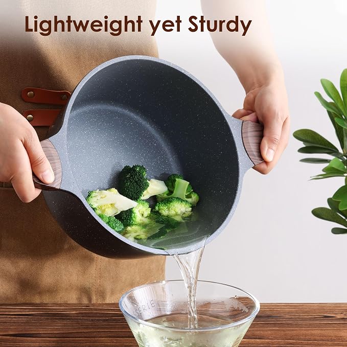 SENSARTE Nonstick Stock Pot with Lid, 4.5 Quart, Gray | Swiss Granite Nonstick Coating, PFOA PFOS APEO Free, Compatible with All Stoves Including Induction Cooktops, Easy to Clean