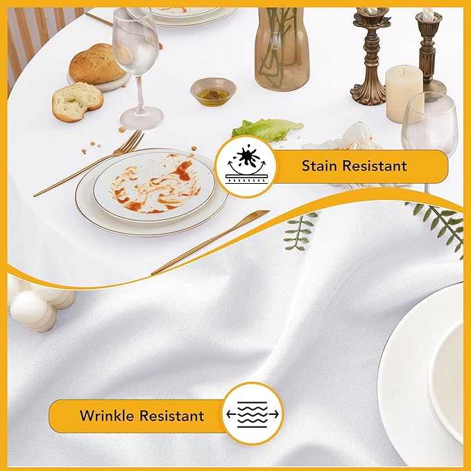 10-Pack White Round Tablecloths, 84 Inches, Stain-Resistant Polyester for 3-5 Ft Round Tables - Washable Table Covers for Weddings, Banquets, Birthday Parties, Events