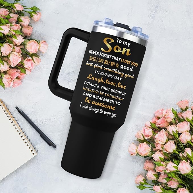 Muilzon To My Son Gifts Coffee Tumbler 40oz with Handle and Straw - Gifts for Adult Son from Mom Dad - Graduation Christmas Birthday Gift Ideas for Sons Coffee Mug Cup