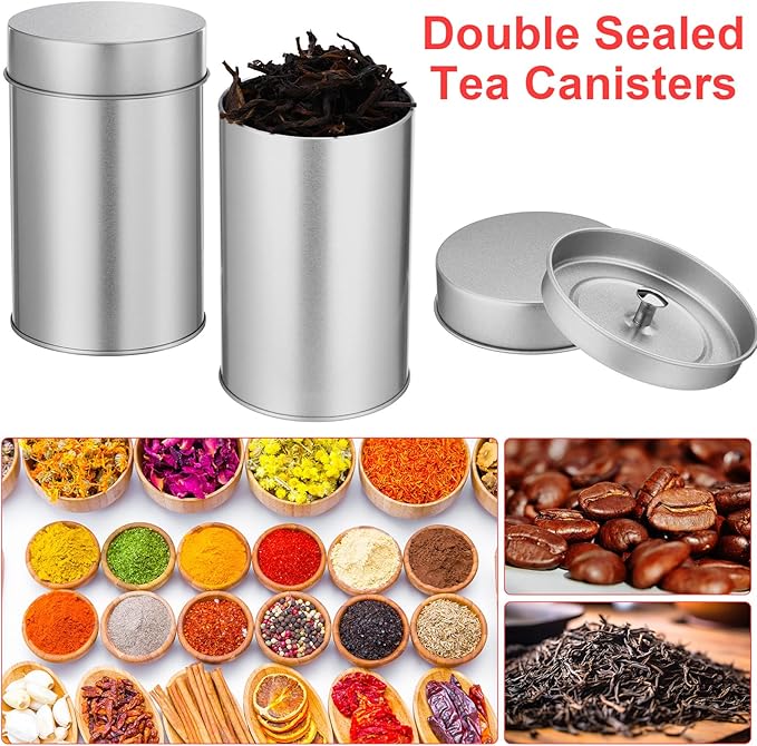 Zopeal 6 Pack Tea Tin Canister with Airtight Double Lids 16 oz Round Metal Tin Can with Lid Double Sealed Small Kitchen Container for Loose Tea Storage Coffee Sugar Candy Herbs and Spices