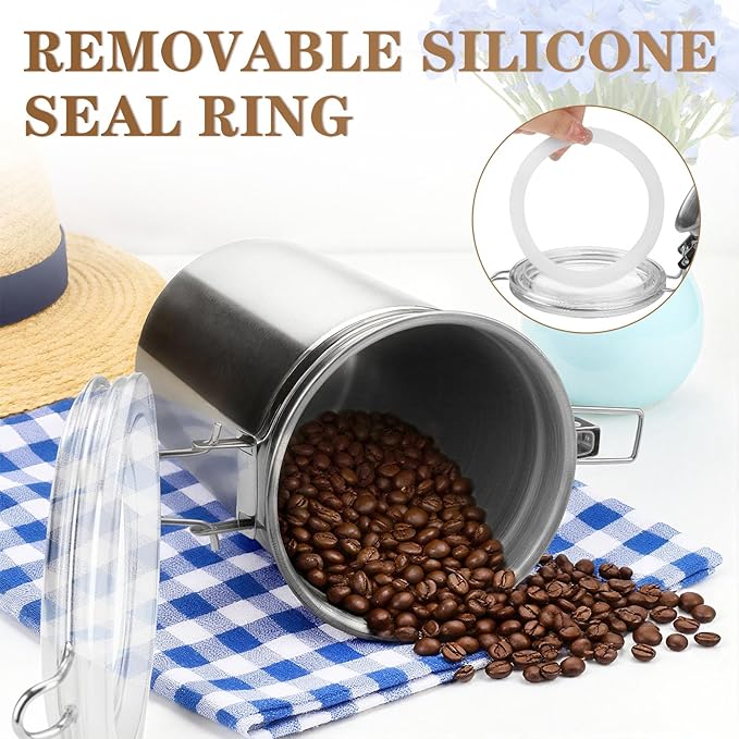 Stainless Steel Coffee Canisters with Airtight Lids, Metal Coffee Storage Container, Sealed Jars Organizers for Cereal Food Ground Beans Sugar Kitchen Tea Bar Rice Silver 41 OZ/1.2 L (Silver)