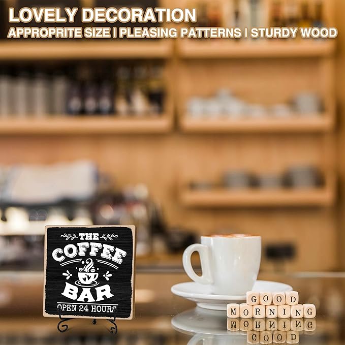 Coffee Bar 24-Hour Open Decor Signs, Coffee Station Accessories, Themed Gifts (H25)