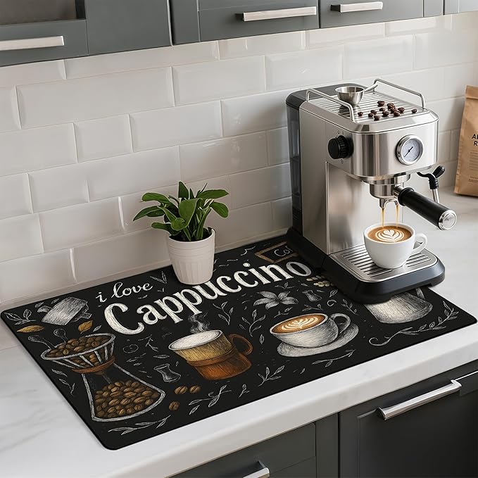 Coffee Mat 17"x32" - Extra Large Absorbent Non Slip Dish Drying Mat,Coffee Bar Accessories,Kitchen Counter Protector for Coffeemaker, Sink, Dining Decor