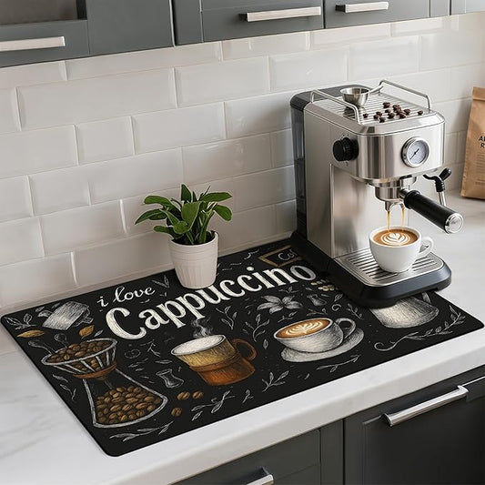 Coffee Mat 17"x32" - Extra Large Absorbent Non Slip Dish Drying Mat,Coffee Bar Accessories,Kitchen Counter Protector for Coffeemaker, Sink, Dining Decor
