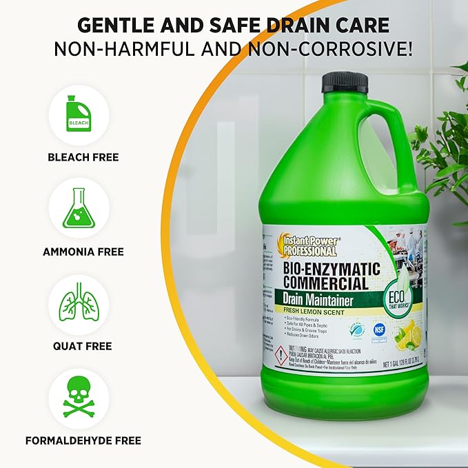 Instant Power Commercial Drain Maintainer - Drain Cleaner Liquid, For Sink Drains, Toilet Clogs, and Grease Traps, Made in USA, Clog Remover Liquid - 1 Gallon 4 Pack