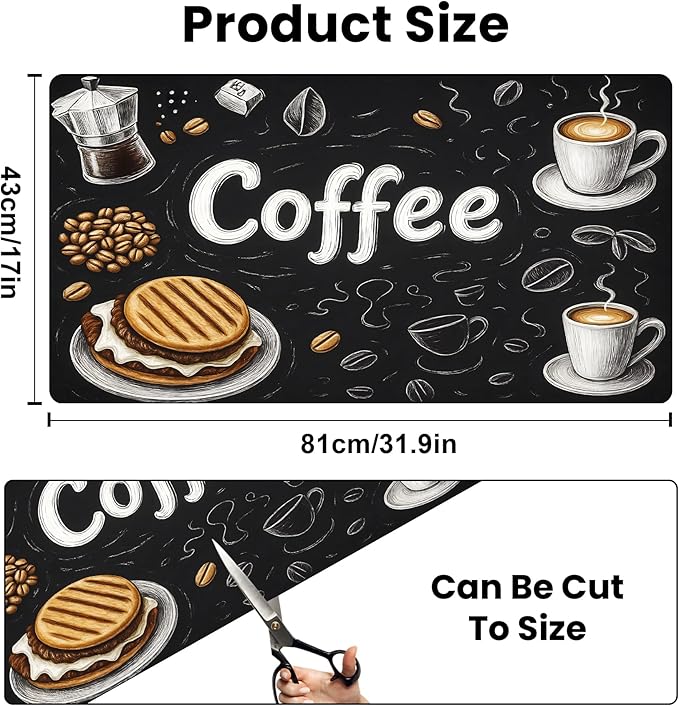 Coffee Mat 17"x32" - Extra Large Absorbent Non Slip Dish Drying Mat,Coffee Bar Accessories,Kitchen Counter Protector for Coffeemaker, Sink, Dining Decor