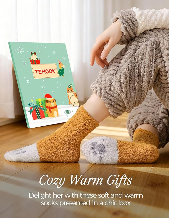 TEHOOK Warm & Cozy Gifts for Women, Fluffy Fuzzy Plush Sleeping Slipper Socks - Soft Warm Fabric