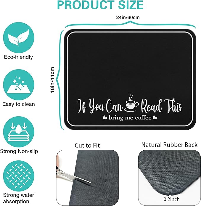 Coffee Bar Mat for Countertops 18inx24in,Absorbent Hide Stain Anti-Slip Cafe Bar Accessories Fit Under Coffee Machine Mat,Dish Drying mats for Kitchen