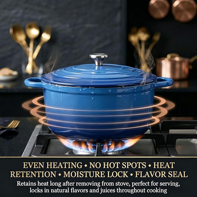 QuliMetal Enameled Cast Iron Cookware Set, 4-Piece Pots and Pans Set with Lids, 10.25" Skillet, 2QT Saucepan, 2.8QT & 4.8QT Dutch Ovens, Oven Safe to 500°F, All Stovetops Compatible - Cobalt Blue