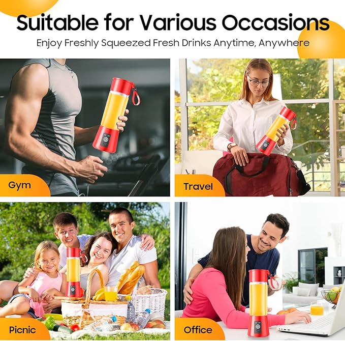 2026 Newly Upgraded Portable Smoothie Blender - Cordless Personal Blender Type-C Rechargeable, 13Oz Juice Cup BAP Free, 20,000Rpm Speed Powerful Blending, Freshly Squeezed in Sports/Office