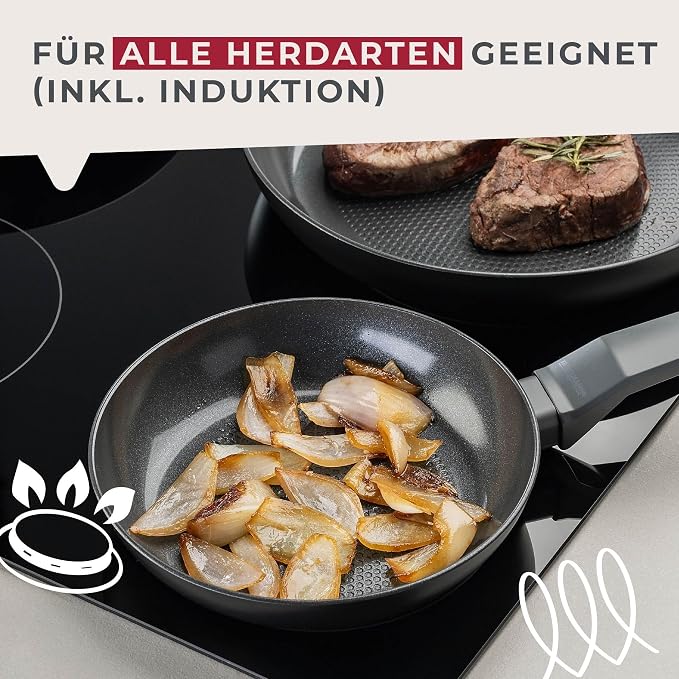 Fackelmann Statement ⌀20cm Frying Pan, Recycled Aluminium, Non-Stick, Grey | PFAS Free Ceramic Coating, Honeycomb Base Structure, Comfort Grip Handle, All Stoves Including Induction, 35.5x20x4cm