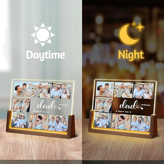Personalized Dad Gifts For Fathers Day, Fathers Day Birthday Gifts From Daughter Son Kids Wife, Custom Acrylic Plaque Picture Frame With Photo Name, Customized Gift For Dad Grandpa Husband Christmas