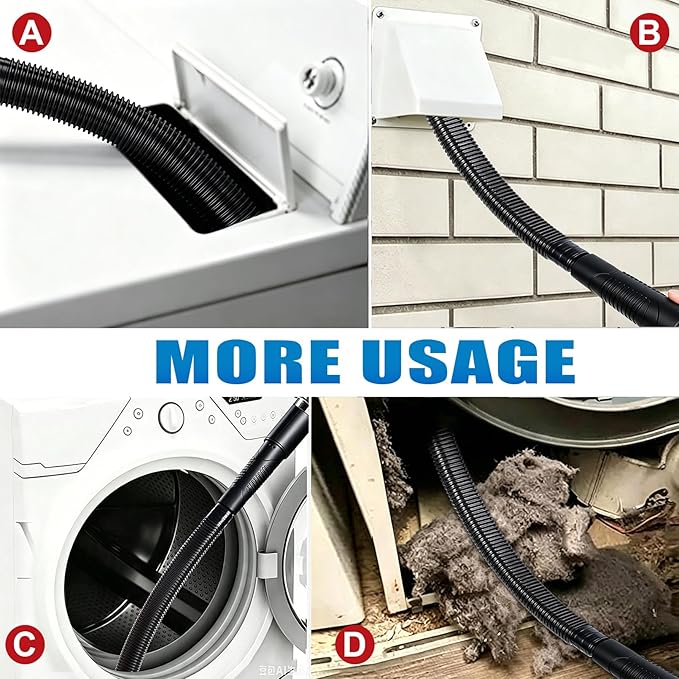 3 Pieces Dryer Vent Cleaner Kit: Vacuum Hose With Brush & Gloves Fits for Vacuums Cleaner, Refrigerator Condenser Coils, and Tight Spaces Behind Appliances, Deep Cleaning Tools for Clogged Ducts-Black