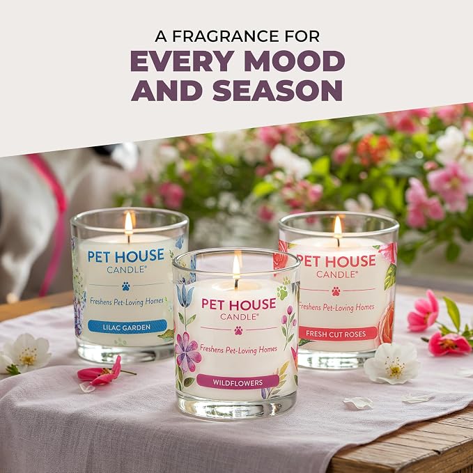 One Fur All Pet House Candle 2 Pack - Plant-Based/Soy - Clean Burning Scented, Long Lasting Pet Odor Candle for Home - Lavender Green Tea