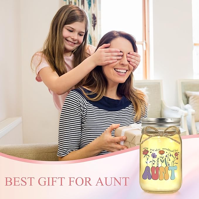 Aunt Gifts for Aunt Mothers Day Birthday Christmas Valentines Day Gifts for Auntie Mason Jar Night Light Home Decor