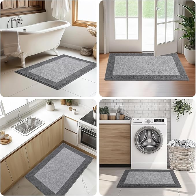 Machine Washable (24" x 36"+ 24" x 60"') Kitchen Rugs Set of 2, Non Slip Kitchen Mats for Floor, Absorbent Entrance Runner Rugs for Bedroom, Hallway, Bathroom, Door (Roll Packing)