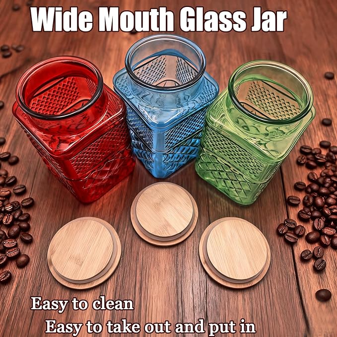 Coriario 60oz Decorative Glass Jar with Airtight Lid and Wood Spoon Red Square Vintage Glass Storage Jars Canisters for Food Candy Counter Flour Sugar Cookie Coffee Tea