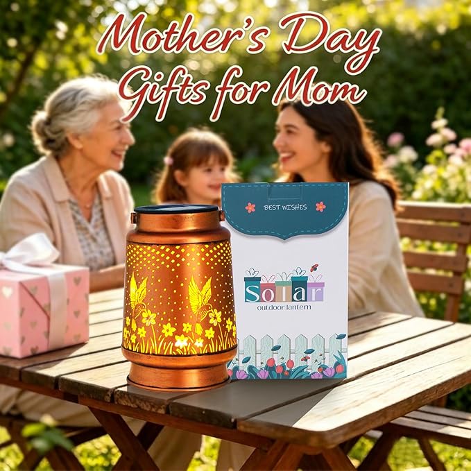 Mothers Day Gifts, 4 Pack Hummingbird Birthday Gifts for Women Mom Grandma Solar Lanterns Outdoor Waterproof Garden Decor Hanging LED Decorative Light for Patio Yard Lawn Gardening Gifts