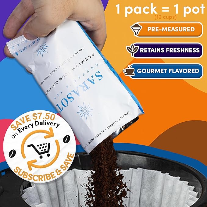 Coffee Packets Sampler – Coffee Variety Pack Ground Coffee Gift Set, Medium Dark & Flavored Roast, Low Acid Gourmet Pre-Measured Packs for 12-Cup Brewers, 2oz Individual Bags