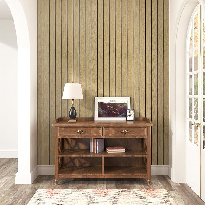 Brown 3D Wood Wall Panels Peel and Stick Fluted Wall Slat Panels 23.6"x197" Self Adhesive Acoustic Wood Walls Panels Textured Slat Wooden Panel Wallpaper for Bedroom Living Room Studio