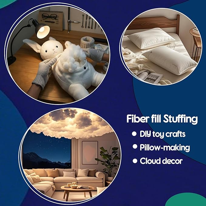 GOMICRAFT Fiberfill Stuffing for Crochet Animals, 21.2oz for Crafts, Cushion and Clouds, Premium Quality Fiber Fill Stuffing Machine Washable Ployester.