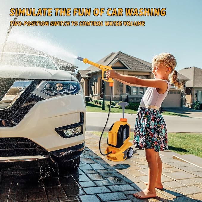 Kids Clean Car - Kids Car Washer Toys with Scraper Sponge Towel - Toddler Pretend Playing Tools Car Wash Gun Manual Pressure - Role Playing Toy Gift for Boys Girls