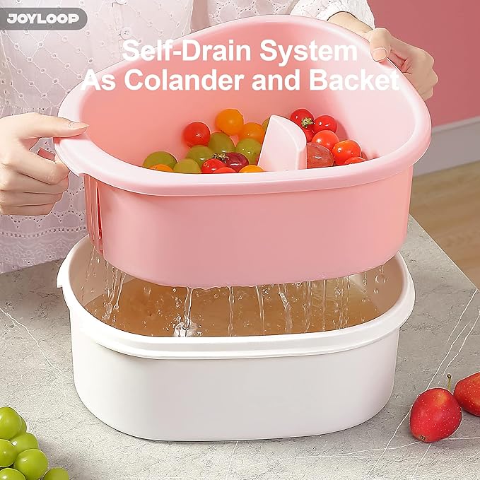 JOYMOOP Fruit Washer and Spinner with Brush, Large Cleaning Bowl for Fruits, Vegetables and Salad, Produce Scrubber