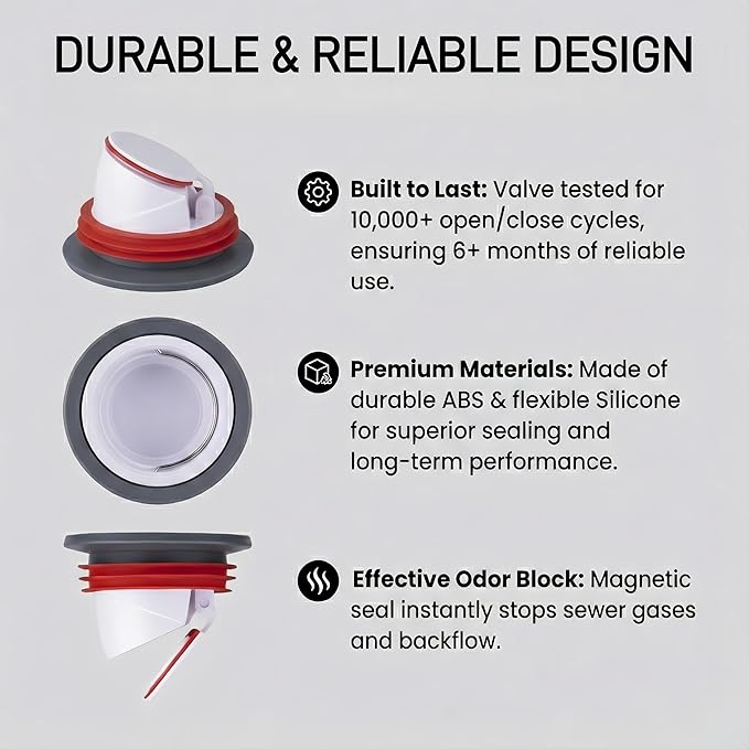 2 Inch Shower and Floor Drain Seal - Magnetic Backflow Preventer Core with Hair Catcher - Automatic Anti-Odor Check Valve for Bathroom, Basement, Laundry Room (2)