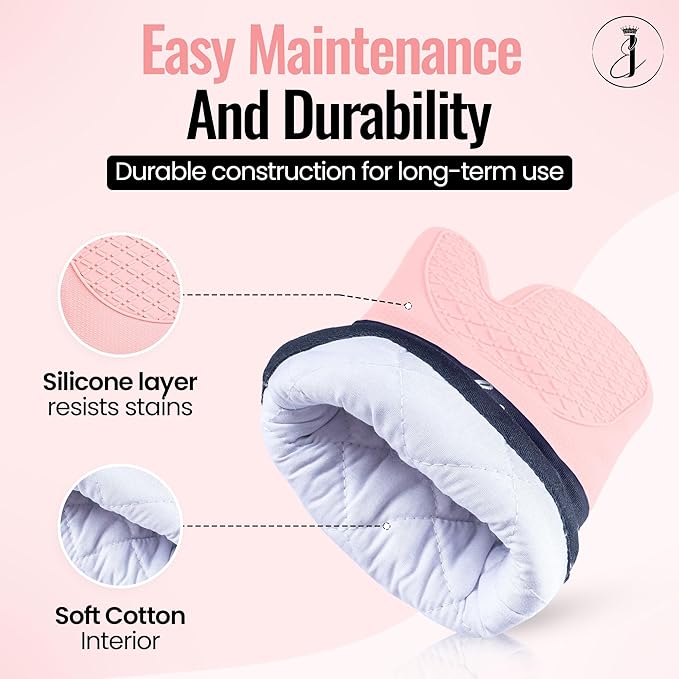 Mitts - Long Slip Resistant Pot Holders - Silicone Oven Mitts - Baking Gloves for Oven - Perfect for Baking, BBQ, Cooking, and Grilling, Oven Mitts Set of 2, 7''x13'' (Pink)