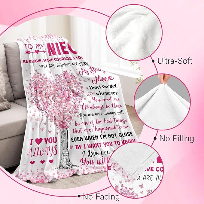 BAOERN Niece Gifts from Auntie - Mothers Day Blanket Gifts for Niece - to My Nieces Gift from Aunt Uncle - Nieces Birthday Present - Gift for Teen Girls & Kids - to My Niece‘s Blanket 50"x60"