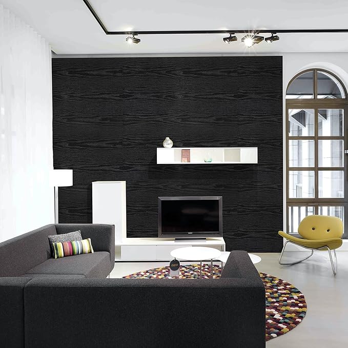 Peel and Stick Wallpaper Black Wood Wall Paper - 17.5 x 300 Inch Self Adhesive Wallpaper Peel and Stick, Easy to Paste Wall Contact Paper for Stand Liner, Table and Door Makeover Decor